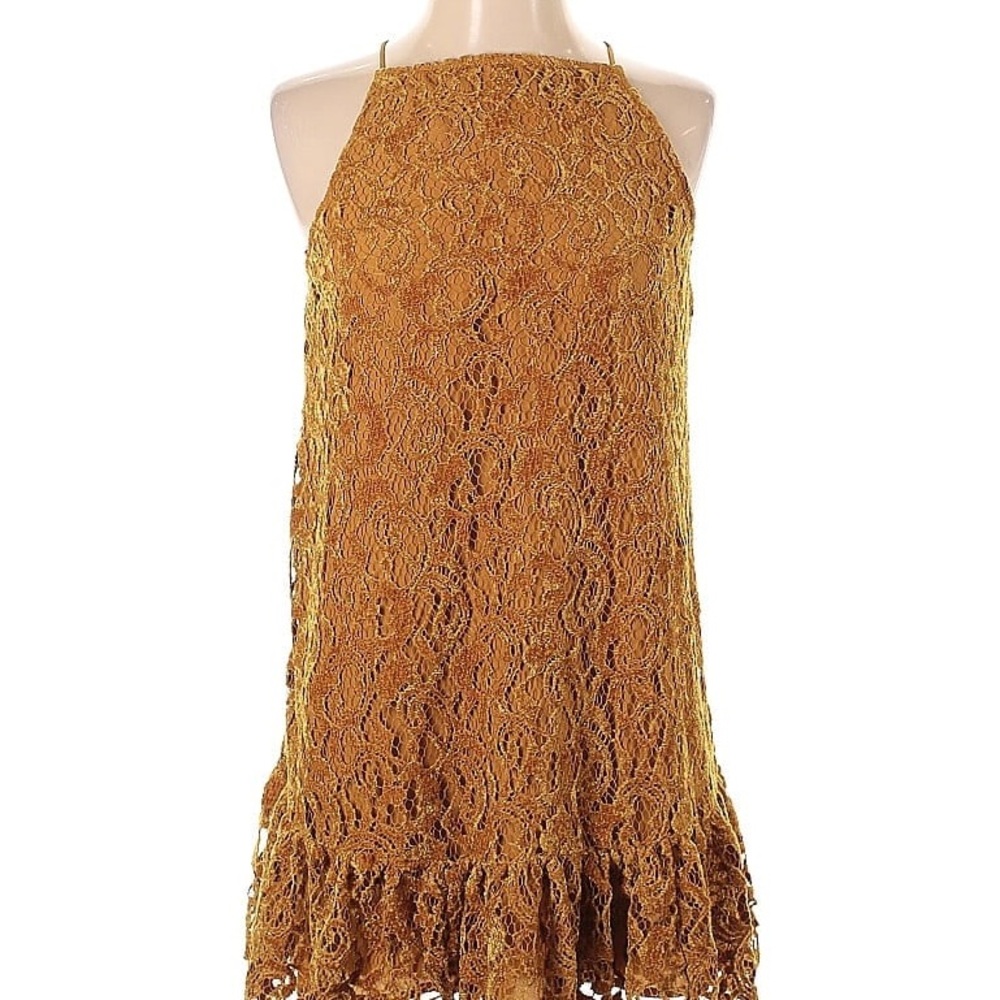 Free People Lace Halter Dress - Mustard Color